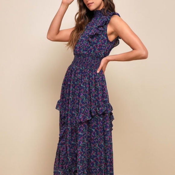Lulu's Navy Floral Maxi Dress - Picture 1 of 4